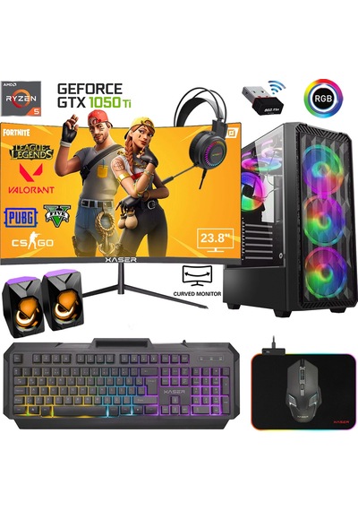 Xaser XSR556 R5-5600 16 GB 512 GB M.2 NVMe SSD 4 GB GTX1050Ti 23.8" Free Dos Masaüstü Oyuncu Bilgisayarı