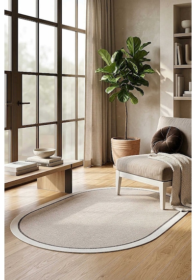 Natura Sisal Hasır Görünümlü Çift Bordürlü Oval Halı Ntr22 Krem-kemik