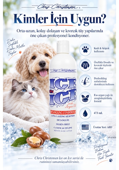 Chris Christensen Ice On Ice 8:1 Konsantre Kıtık Açıcı Kedi Köpek Tüy Kremi Kondisyoner 473 Ml