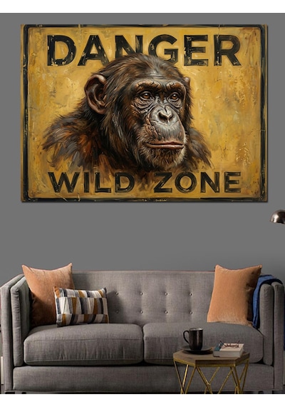 Danger Wild Zone Maymun Tabelası Dekoratif Kanvas - Mdf Ahşap Tablo