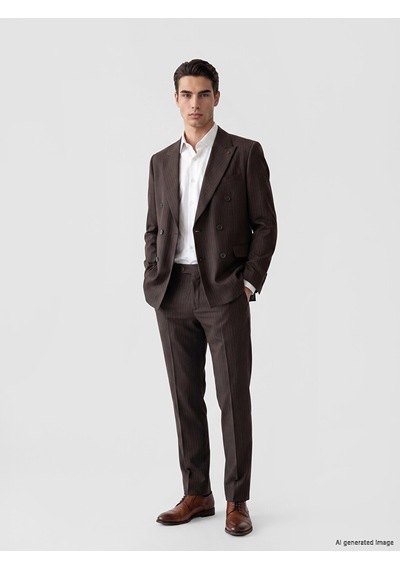 Lcw Busıness Kahverengi Regular Fit Çizgili Kruvaze Erkek Blazer Ceket