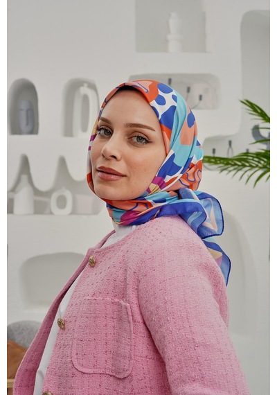 Afvente Yaprak Desen Mavi Soft -  Pamuk Eşarp