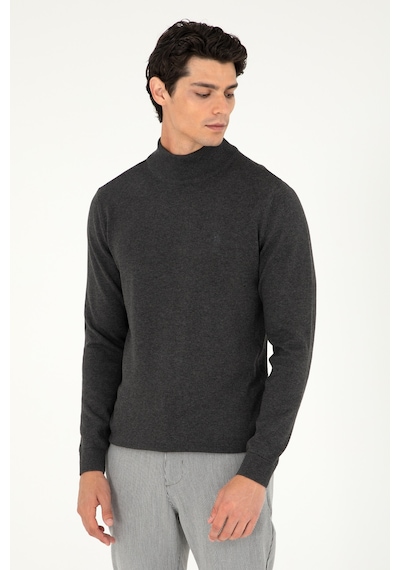 U.S. Polo Assn. Erkek Slim Fit Yarım Boğazlı Antrasit Melanj Basic Kazak 50288887-VR081