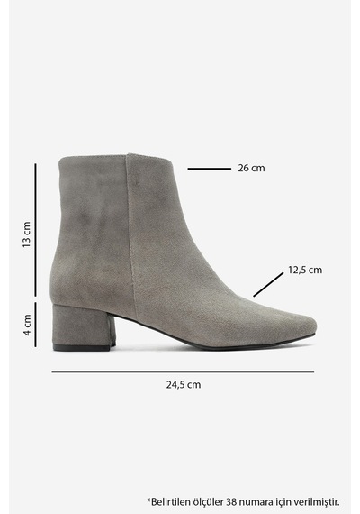 Luvi Shoes Maroby Gri Süet Hakiki Deri Kadın Kalın Topuklu Bot