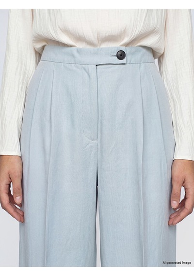 Lcw Modest Mavi Loose Fit Kadın Pileli Kumaş Pantolon