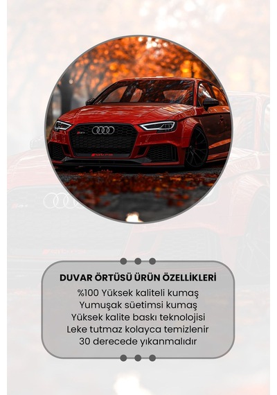 Sonbahar Kırmızı Araba Desenli Duvar Halısı Duvar Örtüsü Tapestry Süet Dokulu Kumaş