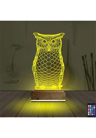 Luvivia Baykuş Tasarım 3d Lamba - Masa Gece Lambası Şeffaf