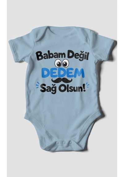 Morivokids Babam Değil, Dedem Sağolsun. Kısa Kollu Bebek Body %100 Pamuk Bebe Mavisi