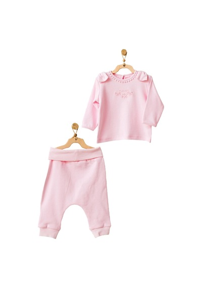 Dear_Enika Andywawa Kız Bebek Pembe Organik 2Li Alt Üst Takım Set Ac21656Rp