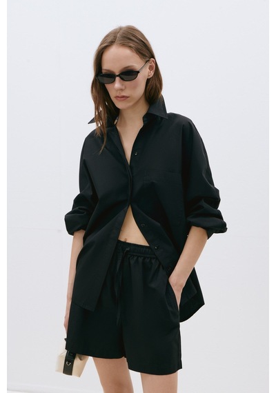 Suud Collection Siyah Klara Yıkamalı Poplin Şort
