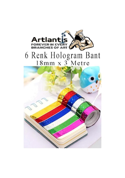 Renkli Hologram Bant 6 Renk 1 Paket 18mm X 3 Metre Yaldızlı Metalik Desenli Fosforlu Hologram Bant Hobi Tasarım 6