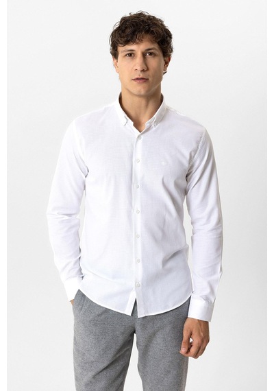 Back & Bond Beyaz Slim Fit Armürlü Pamuklu Gömlek