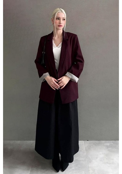 Seeh Bordo Kol Desenli Blazer Kadın Ceket Sh339