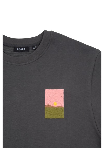 Beord Koyu Gri %100 Pamuk Bisiklet Yaka Sweatshirt Bss1-149