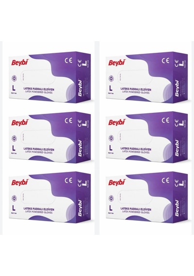 Beybi Pudralı Beyaz Lateks Eldiven 100'lü X 6 Paket L