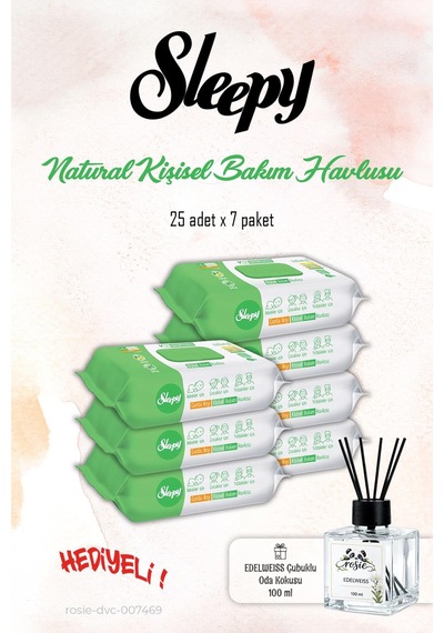 Sleepy 7 Paket, Kişisel Bakım Havlusu Natural 25'li Ve Rosıe Koku Tekli