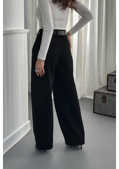Alemdarshop Siyah Geniş Paça Jeans Pantolon