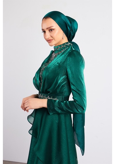 Livanomi Yeşil Açelya Tesettür Abiye Elbise Zümrüt Yeşili Livanomi Yeşil Açelya Tesettür Abiye Elbise Zümrüt Yeşili