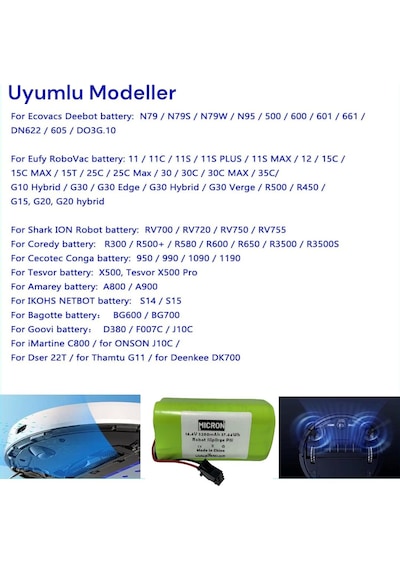 14.4 V 3200 Mah Yüksek Kapasiteli Robot Süpürge Bataryası (Pili)