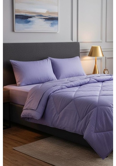 Satin Pollysaten Comforter Çift Kişilik Yorgan Seti Lila Lila