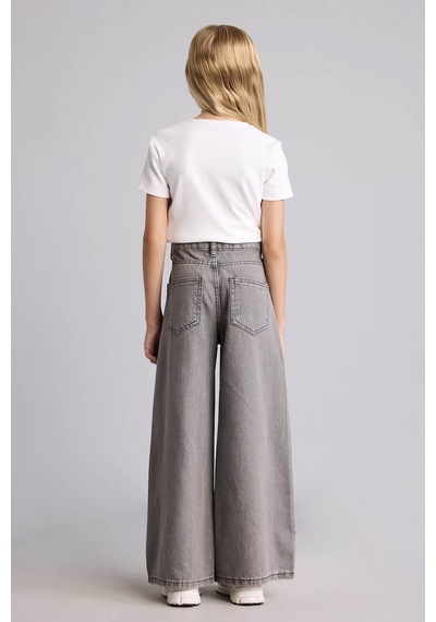 Defacto 90's Wide Leg Desenli Açık Gri Kız Çocuk Jean Pantolon I4476a8/nm18