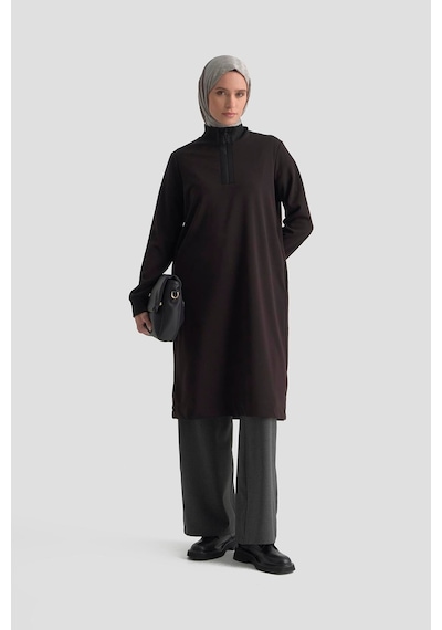 Armine Trend Kolları Ve Yakası Ribanalı Yarım Fermuarlı Crep Tunik Siyah 25kt456 Siyah