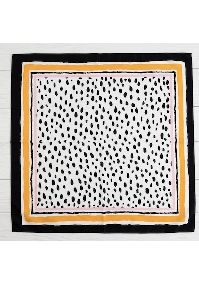 Trend Dokunuş Kadın 70-70 Saten Sarı-siyah Leopar Desenli Fular Bandana Sarı - Siyah