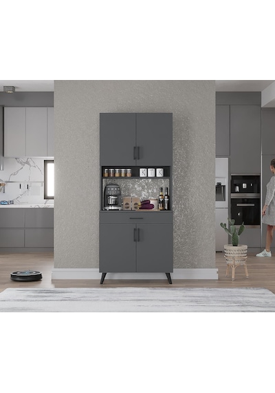 Loysen Kahve Köşesi Çok Amaçlı Dolap Kiler Mutfak Dolabı Füme 70 Cm Antrasit