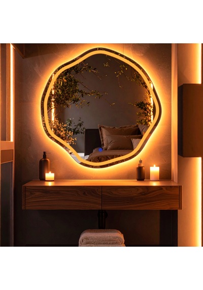 Lys Amber Led'li Lazer Kumlamalı Lavabo & Banyo Aynası Dokunmatik Sensörlü 60 X 60 Turuncu