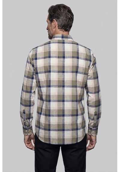 Bisse Haki Regular Fit Keten Cepsiz Uzun Paşa Yaka Gömlek Gmktn261087 49