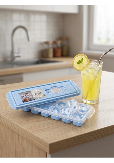 House More Kapaklı Buz Kalıbı - Silikon Tabanlı Kolay Çıkarılabilir Hazneli 4 Renk Seçenekli Mavi