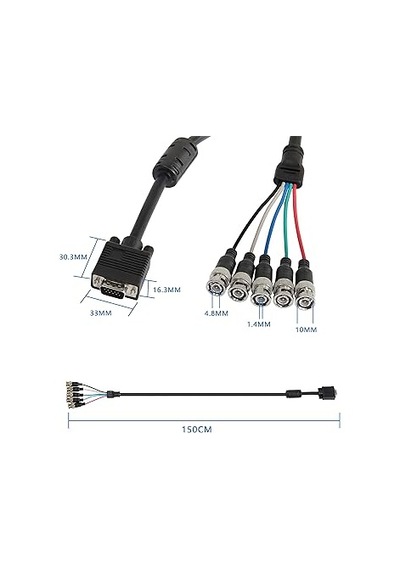 Keepro 5 Bnc Vga Kablo Bnc Monitör Kablosu Vga Bnc Kablo 1.5 Metre Siyah