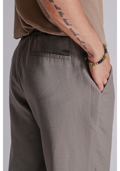 Erkek Yandan Cepli Beli Lastikli Keten Dokulu Relaxed Fit Jogger Pantolon Haki Haki