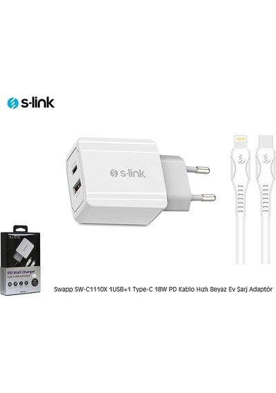 S-Link Swapp SW-C1110X 18 W USB + Type C- Lightning  Hızlı Şarj Cihazı