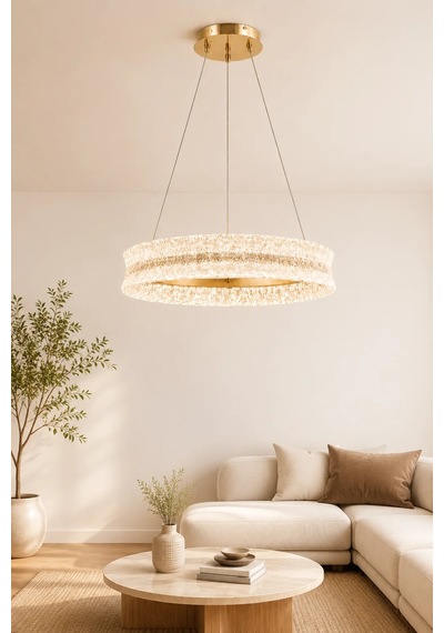 Modern Premıum Sarkıt Avize Gold Kasa Üç Renk Led Taşlı Lüx Avize 140w