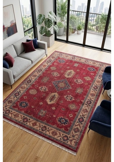 Dekoratif Halı Kaymaz Taban Leke Tutmaz Yıkanabilir Kilim Özel Ölçü Salon Halısı 3025-2