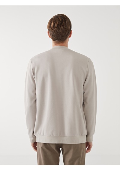 Lcwaıkıkı Basic Bej Kolej Yaka Uzun Kollu Erkek Fermuarlı Sweatshirt
