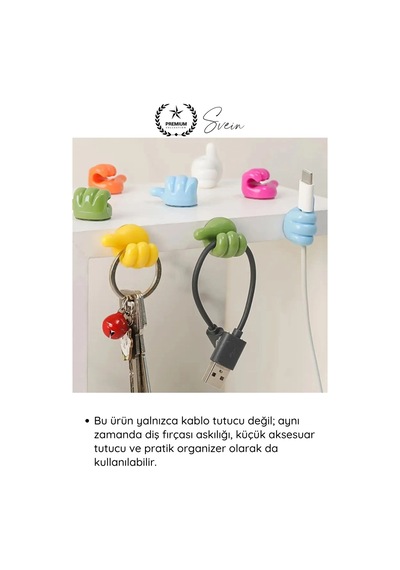 Kablodüzenleyici 5'li Renkli Başparmak Kablo Tutucu Yapışkanlı Organizer Düzenleyici Askı Aparatı