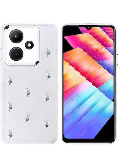 Ariatech İnfinix Hot 30i Kılıf Airbag Tasarımlı Simli Şeffaf Kutup Kapak - Kiraz Kiraz