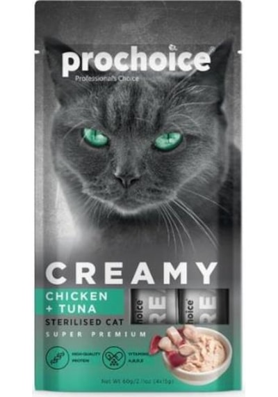 Prochoice Creamy Tavuklu Ve Ton Balıklı Sıvı Krema Kedi Ödülü 4 X 15 Gr
