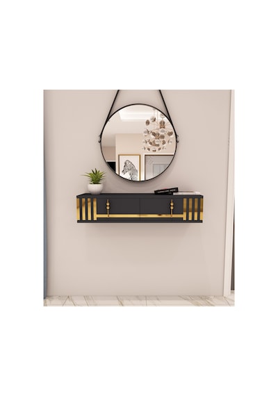 Perla 90 Cm Duvara Monte 2 Kapaklı Raflı Makyaj Masası Dresuar Antrasit-altın Antrasit-altın Perla 90 Cm Duvara Monte 2 Kapaklı Raflı Makyaj Masası Dresuar Antrasit-altın Antrasit-altın