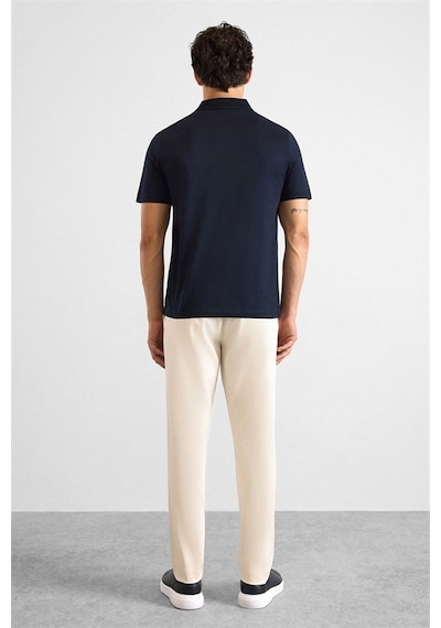 Süvari Lacivert Regular Düz Baskısız Düz Fermuarlı Polo Yaka Tişört Ts1014000442-m09