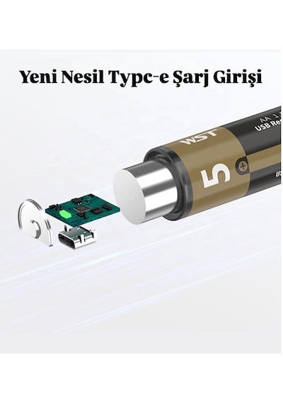 Kalın Pil Kalem Pil Usb Type-c Kablo İle Şarj Edilebilir Lityum 2'li Kalem Pil 1.5v Aa / 3200 Mwh