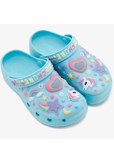 Skechers Heart Charmer - Girly Land Kids Lights Slipper Bantlı Işıklı Çocuk Terlik Mavi