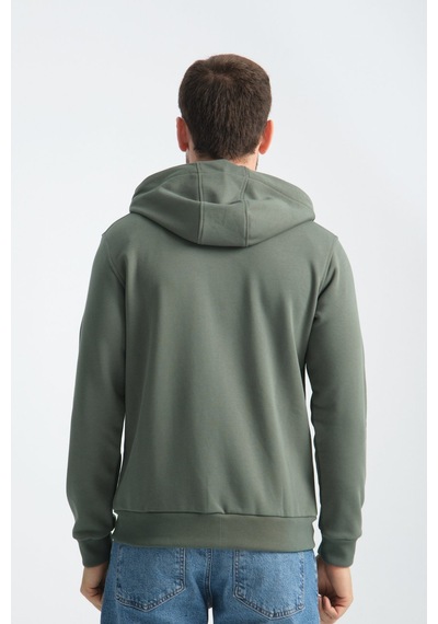 Shooter Sportwear Shooter Erkek Üç İplik Şardonsuz Fermuarlı Kapüşonlu Sweatshirt Haki