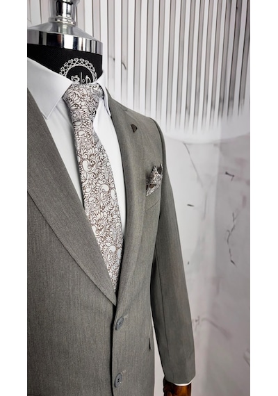 Dupont Classics Dupont Erkek Slim Fit Mono Yaka 6 Drop Viskon 2 Li Takım Elbise Gri