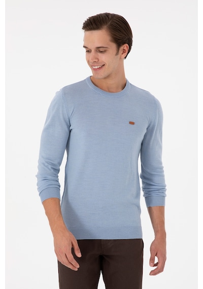 U.S. Polo Assn. Erkek Slim Fit Bisiklet Yaka Açık Mavi Melanj Kazak 50297040-VR112