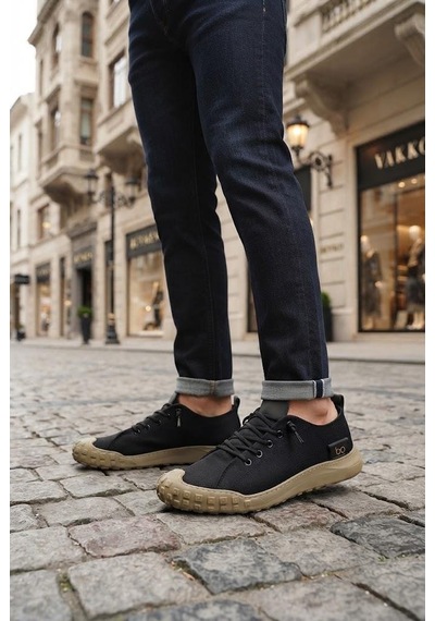 Fort 2065 Bst Rahat Esnek Lastik Bağcıklı Sneaker Erkek Ayakkabı Siyah - Vizon