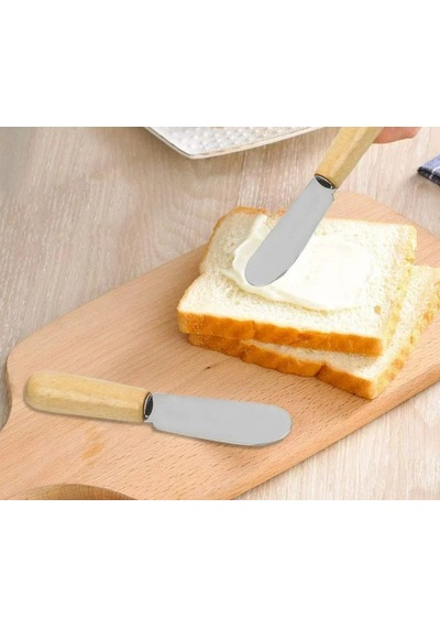 6'lı Ahşap Saplı Kahvaltı Bıçağı Paslanmaz Çelik Yağ Sos Reçel Sürme Bıçağı 10,2 cm