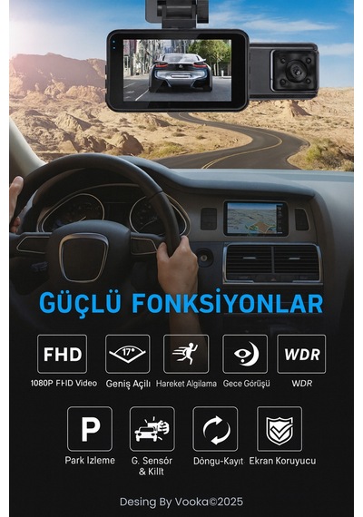 Araç İçi Wifi Dvr Kamera Full Hd 1080p Dashcam Gece Görüşlü G-sensörlü Park Modu Mobil